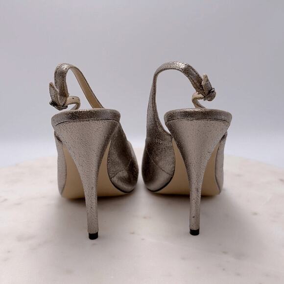 BCBGMaxAzria BCBG LibbyMet Pewter Metallic Peep Toe Heels Pumps  Shoes Size 7.5 - Picture 7 of 13